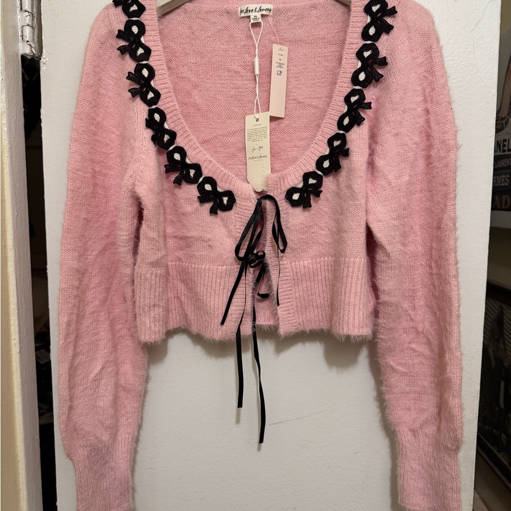For Love & Lemons Pink Bow Trim Cardigan – Size XL – NWT - Picture 3 of 6